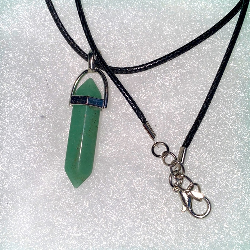 Boho Jade Crystal Black Cord Necklace 16-18”